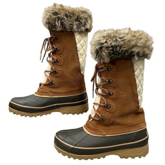 Khombu Shoes - Khombu Allie Waterproof Brown Faux Fur Winter Lace-Up Duck Boots Size 7